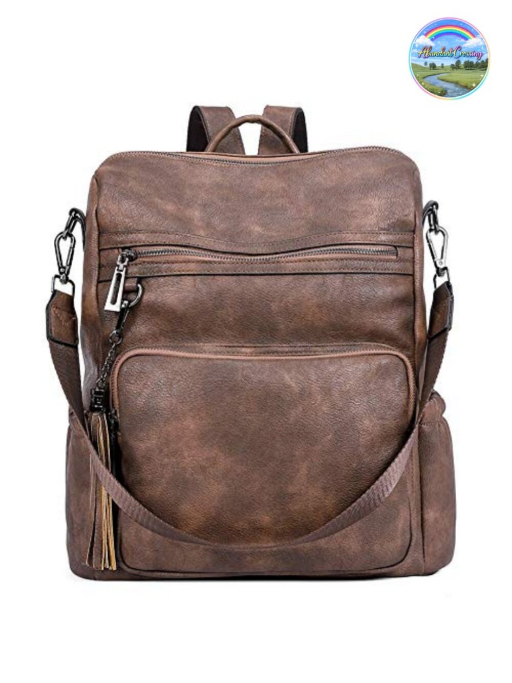 Vegan Leather Convertible Backpack Purse with Tassel